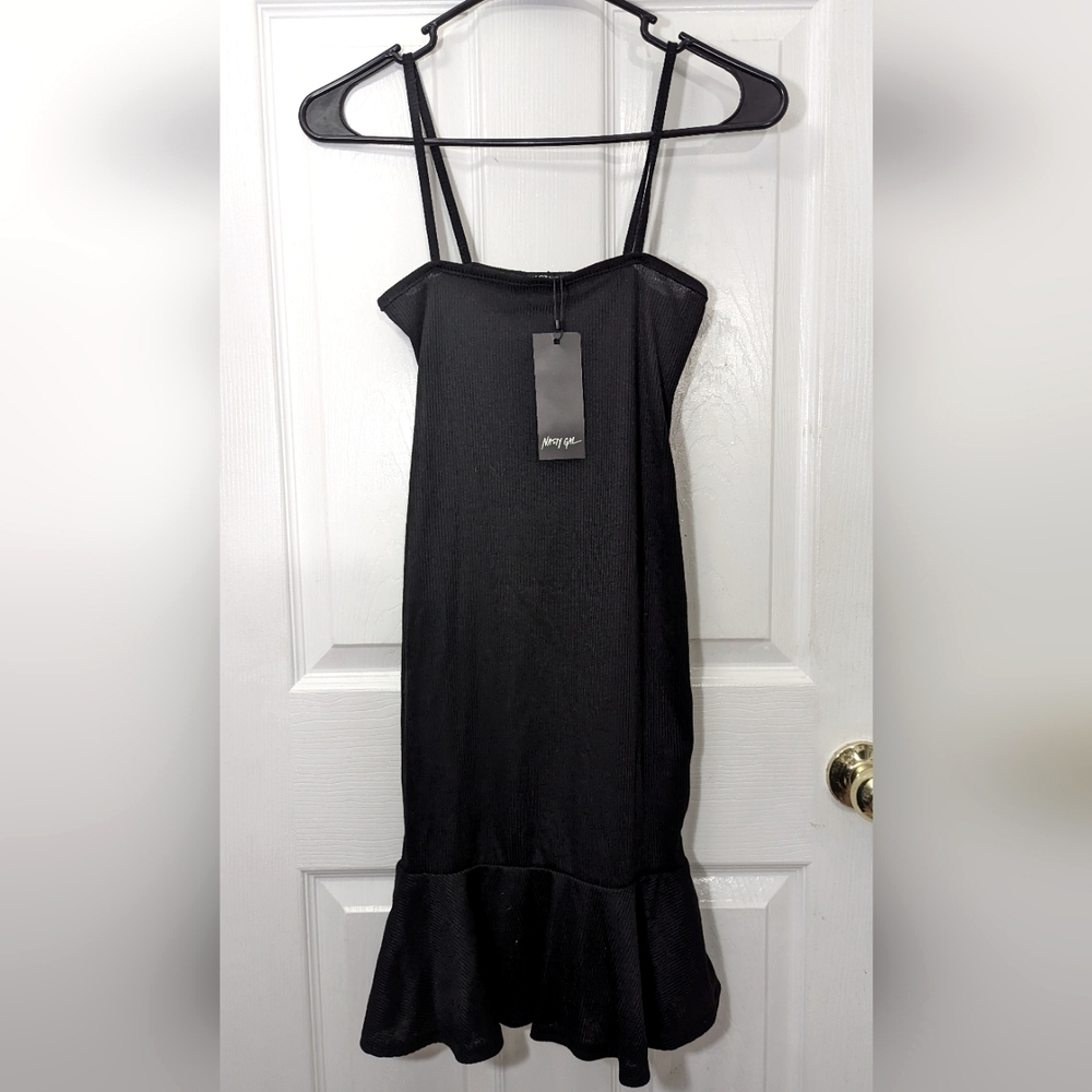 NWT Nasty Gal Spaghetti Strap Black Mini Dress - S